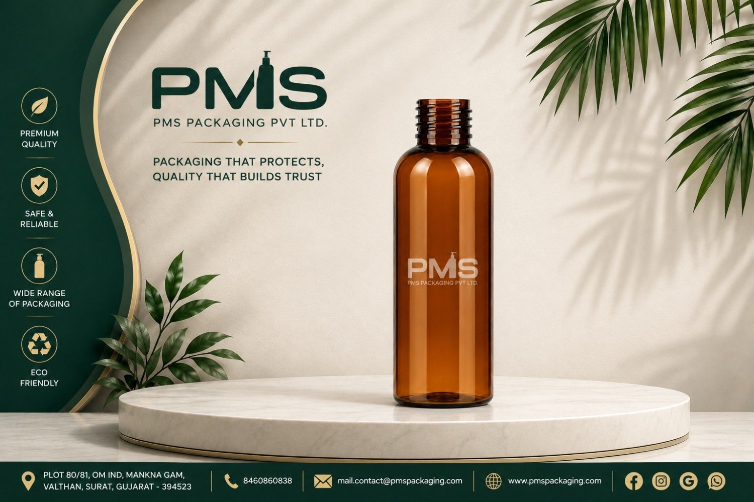 100ML PET BOSTON AMBER 19MM NECK BOTTLE